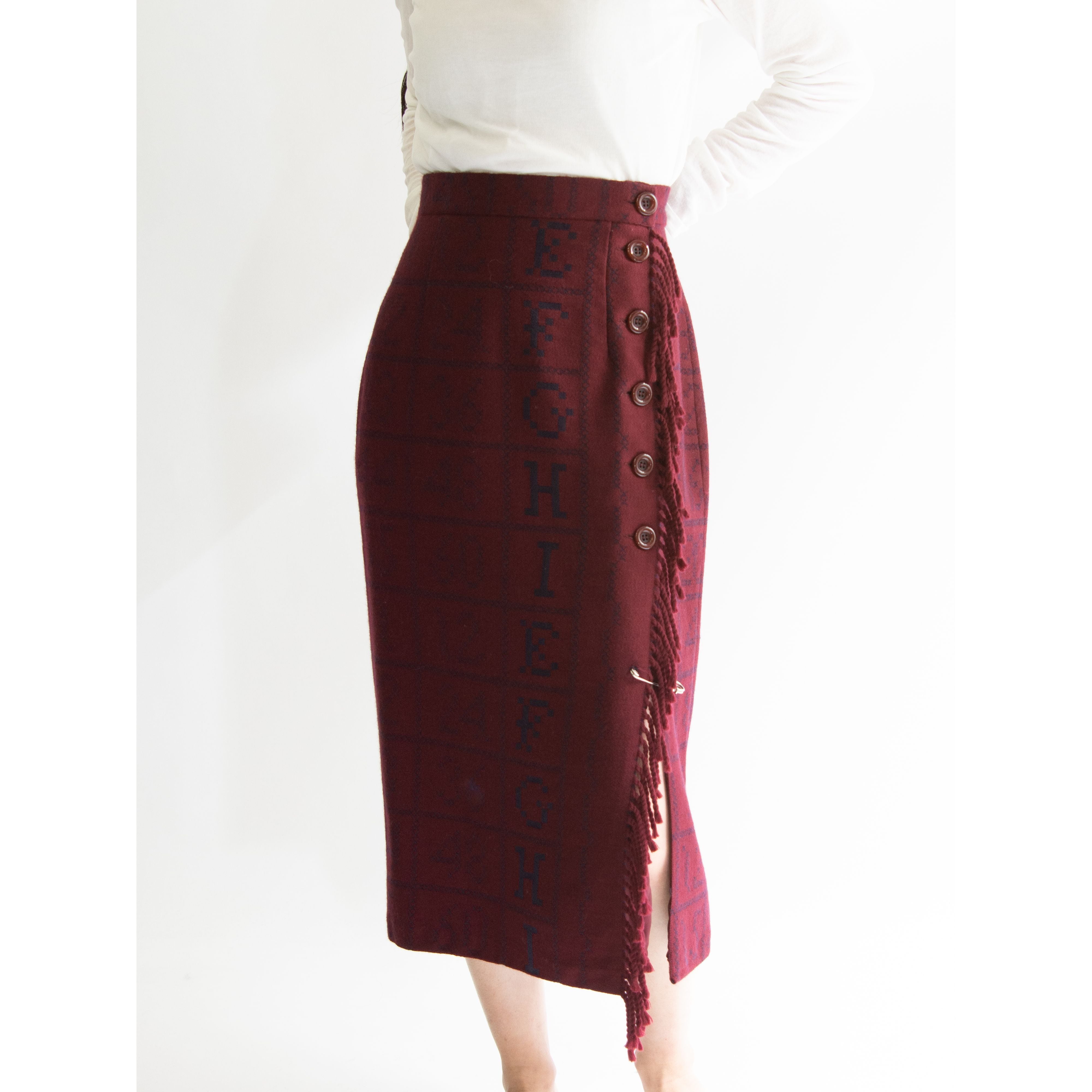 【OLIVER VALENTINO GARAVANI】Made in Italy 80-90's 100% Wool Crossover Skirt（ヴァレンティノガラヴァーニ オリバー イタリア製 ウールクロスオーバースカート ラップスカート）