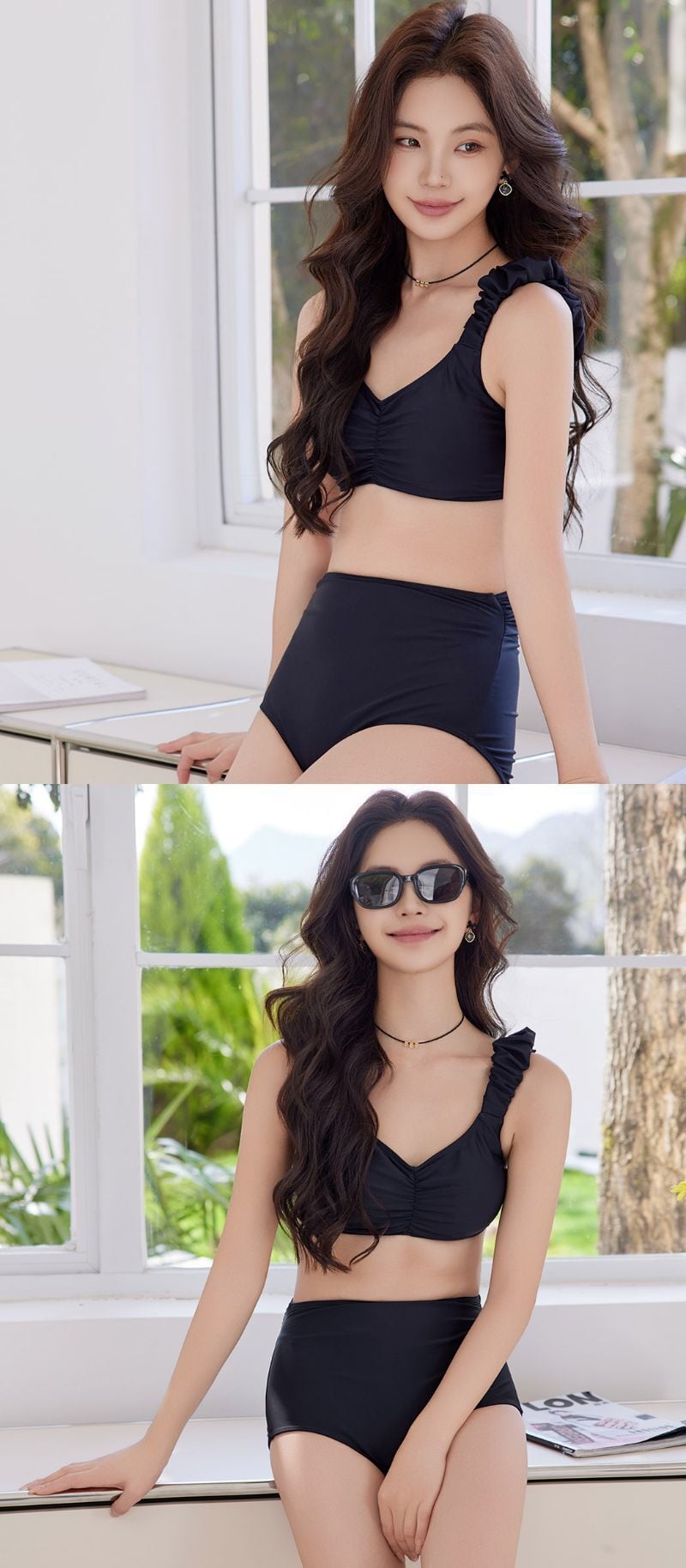 メール便】レディース水着 ギャザー ゆるVネック カットアウト ノン