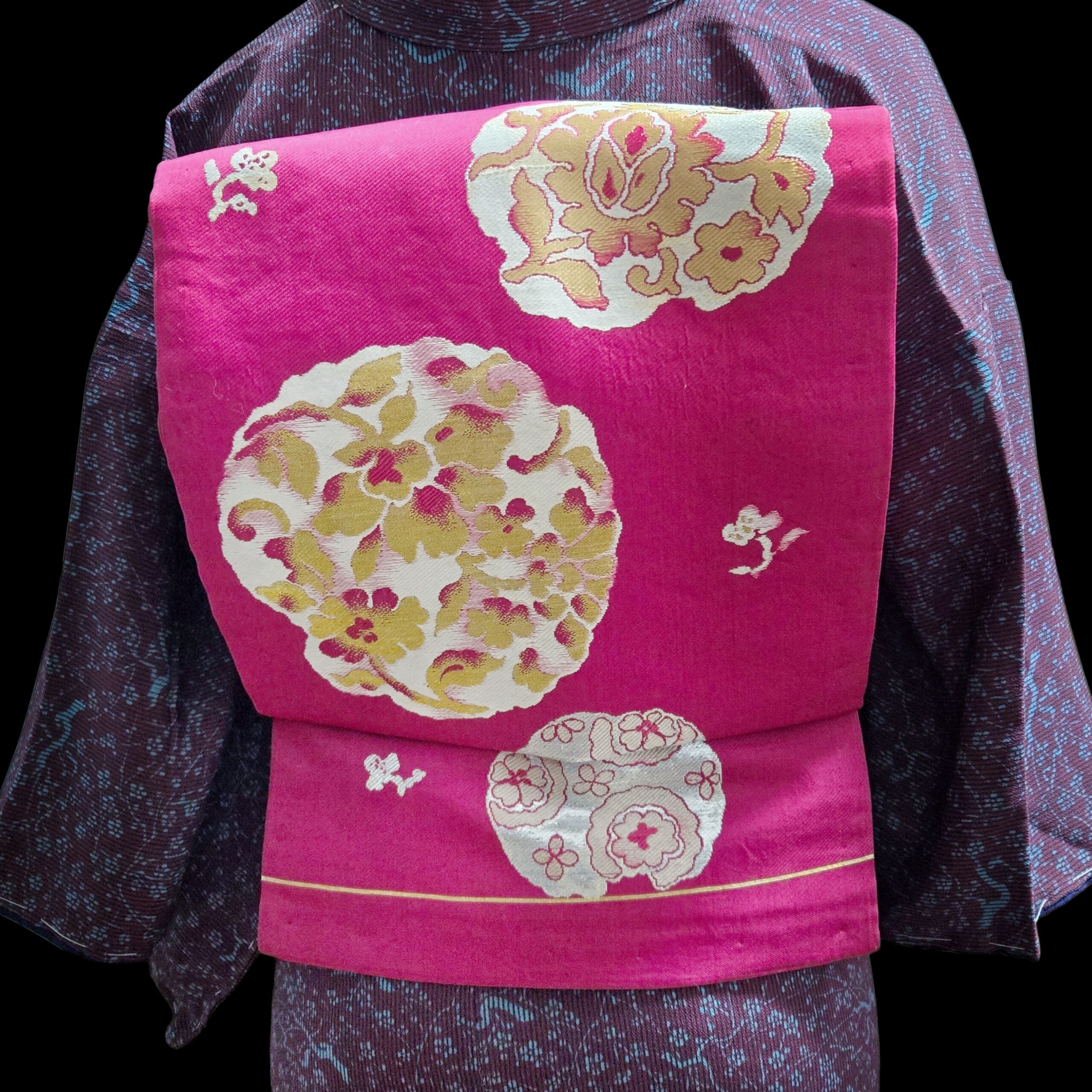 花 紫 アンティーク着物 花輪 名古屋帯 | アンティーク着物 オリヅル堂