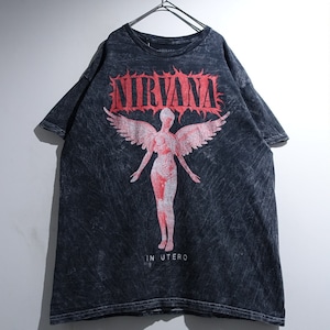 "NIRVANA" Black In Utero Angel Graphic Print Band T- Shirt
