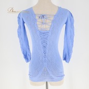 バレエ 衣装 ノーソーイングニット ブルー系 チャコットロイヤルダンス Chacott ROYAL DANCE 水色 青 日本製 編み上げ リボン 社交ダンス 練習 レッスン 伸縮 ストレッチ 明るい かわいい 華やか ノーソーイング