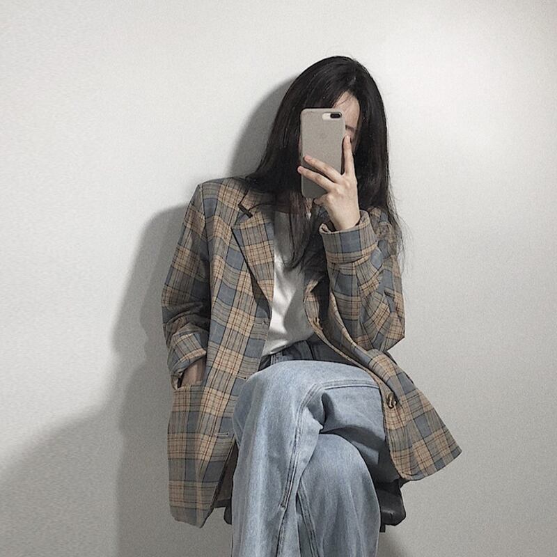 格子柄ジャケット レディーススプリングオータム薄手スタンダードカジュアル レトロ 春物 秋物 スーパーモール19443119808