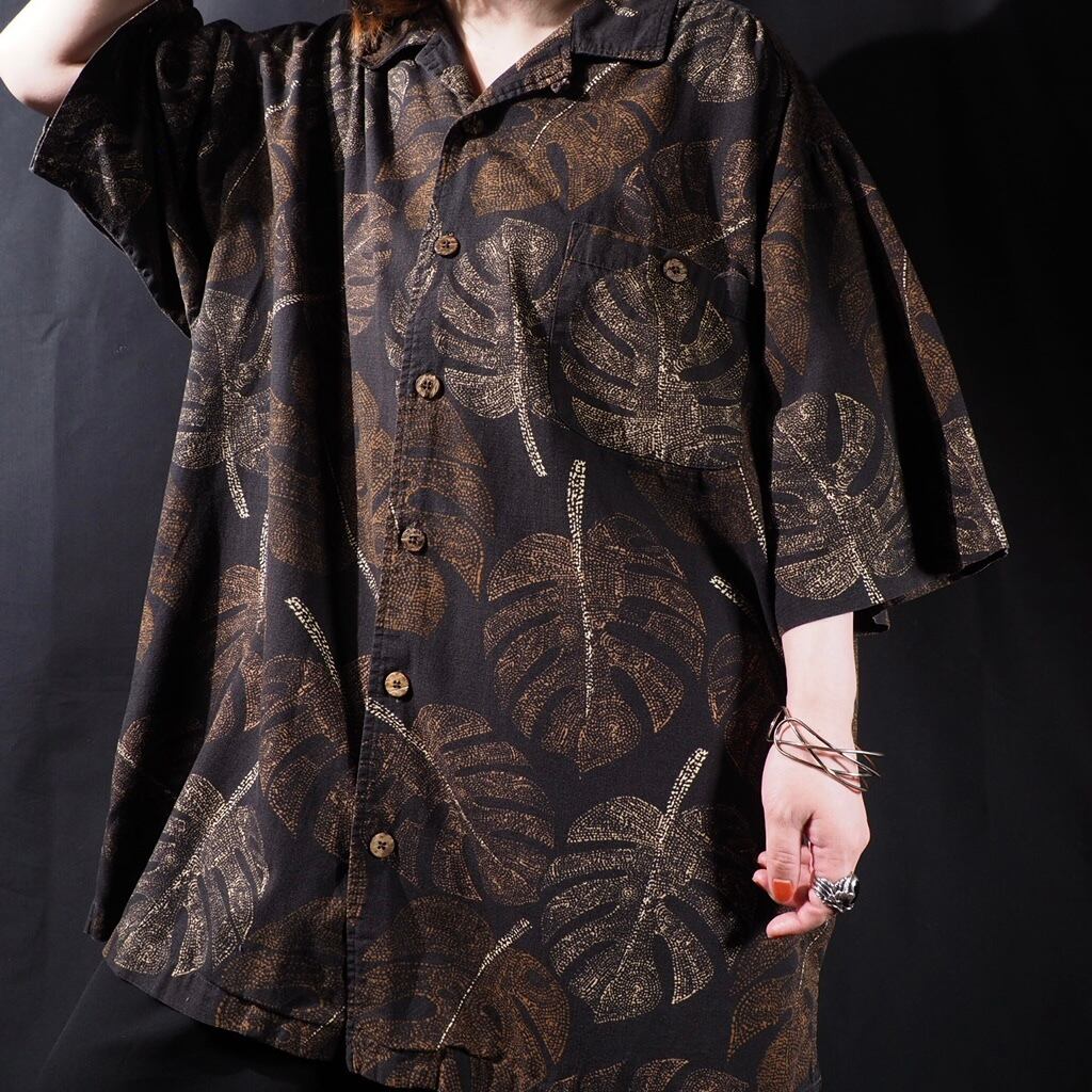 Decadent Fallen leaves full pattern Open collar ss shirt