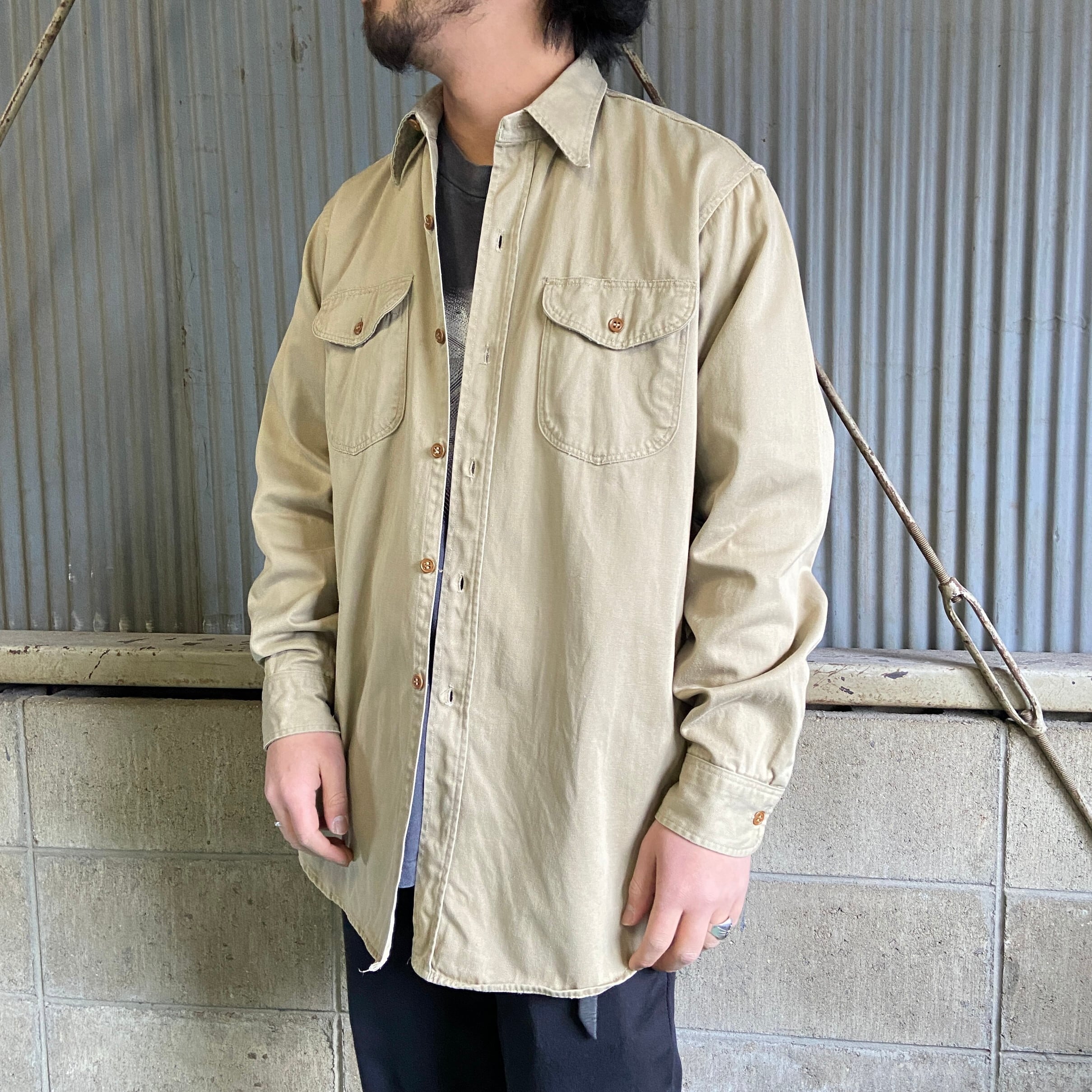 USA製 60年代 Lee リー ”CHETOPA TWILL” ワークシャツ メンズL相当 古着 60s ヴィンテージ ビンテージ マチ付き  ベージュ【長袖シャツ】【AN20】 | cave 古着屋【公式】古着通販サイト