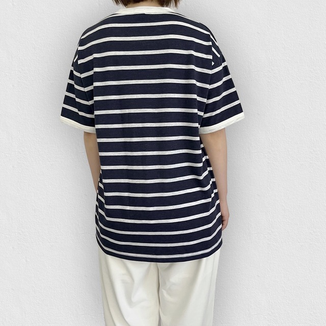 【ユニセックス】オーバーサイズ ボーダーTシャツ｜ネイビー×ホワイト｜画像5