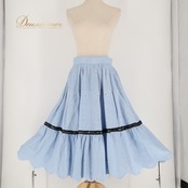 フォークダンス 衣装 スカート ブルー系 水色 黒 花柄 刺繍 チロリアン チロルスカート カントリースカラップ レース 爽やか 明るい おしゃれ かわいい ダンス衣装 イベント 練習 レッスン ブラック系