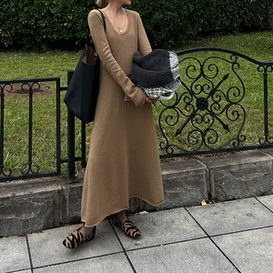 Uネックフレアニットワンピース [WA0618]