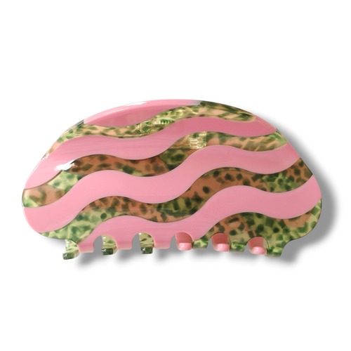 Wavy Border Clip / Pink × Clear Green