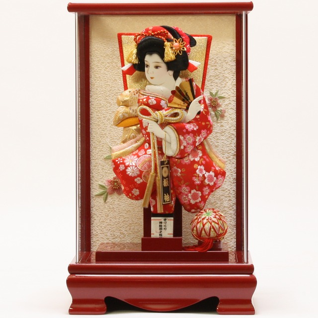 羽子板飾り《商品コード》10308-0161　A　花振袖　金襴　10408-0007　621188　羽子板ケース　ｱｸﾘﾙ赤｜初正月｜省スペース｜おしゃれ｜モダン｜コンパクト｜江戸押絵羽子板｜無病息災｜邪気払い｜無患子