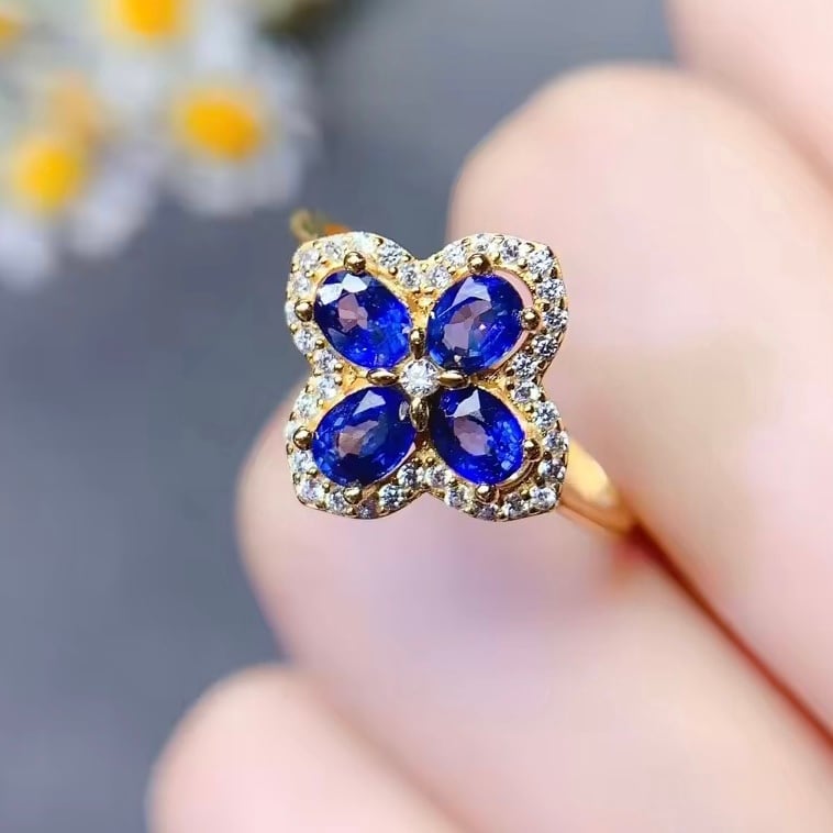 sapphire〗天然 サファイア 綺麗 お花 フラワー 四葉 クローバー 