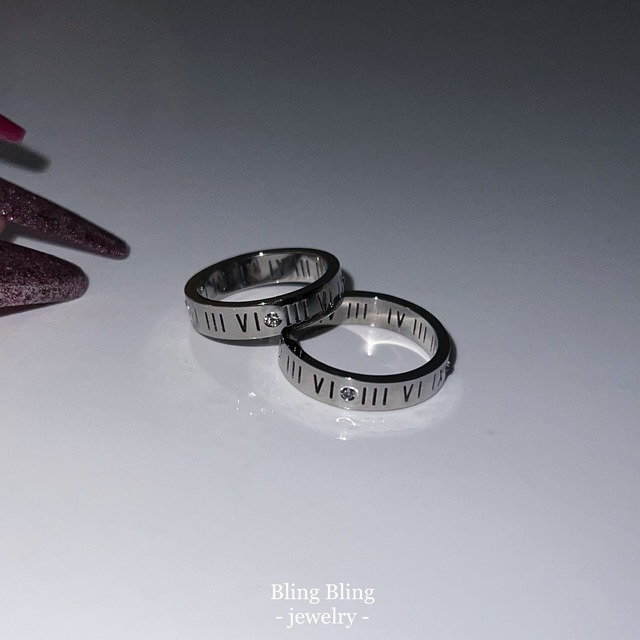 《Stainless｜CZ diamond》Roman Number Hole リング／SIL