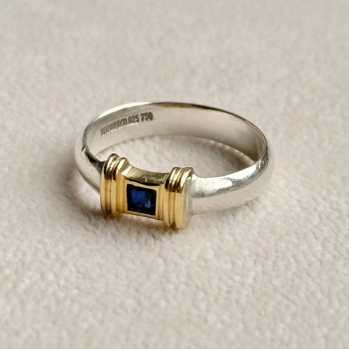 vintage tiffany ヴィンテージティファニー80s gold×silver back to glamour ring サファイア石 12号