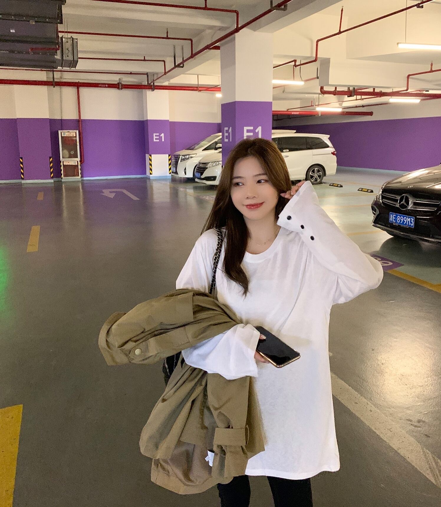 スプリングTシャツ ルーズスタイルホワイトトップス ロング 春物 6Du_Shop_Women18717303070