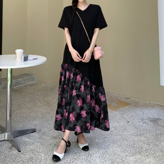 フラワープリント切り替えワンピース10991