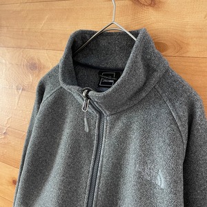 【THE NORTH FACE】フリース ジャケット 中間着 ワンポイントロゴ 刺繍ロゴ バックロゴ ジップアップ フルジップ M グレー アウトドア ノースフェイス US古着