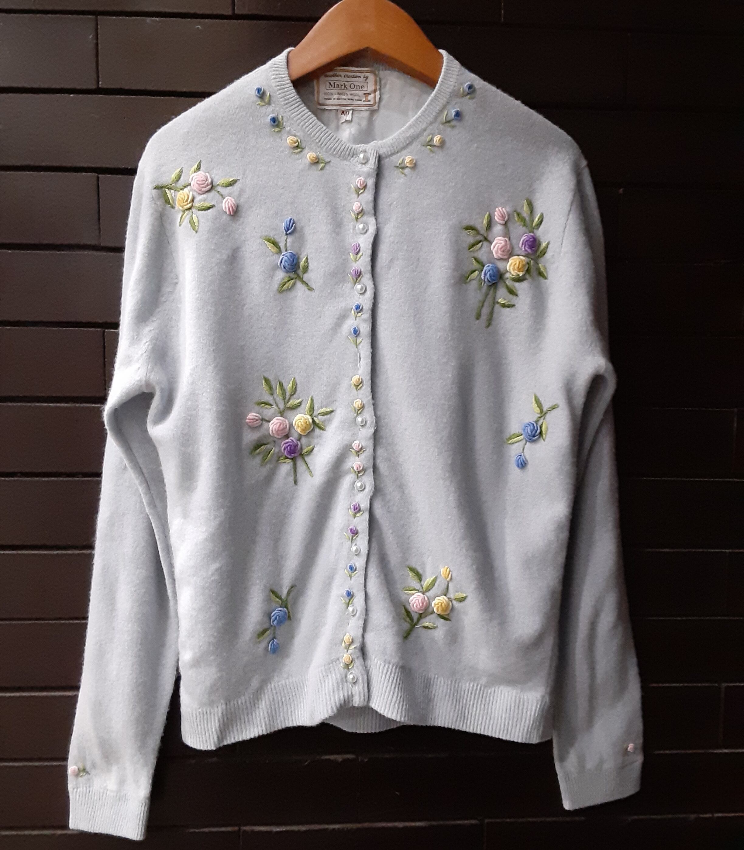 50~60's flower embroidery cardigan 50~60年代花立体刺繍カーディガン ...