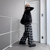 Double pleated ombre check PT/black