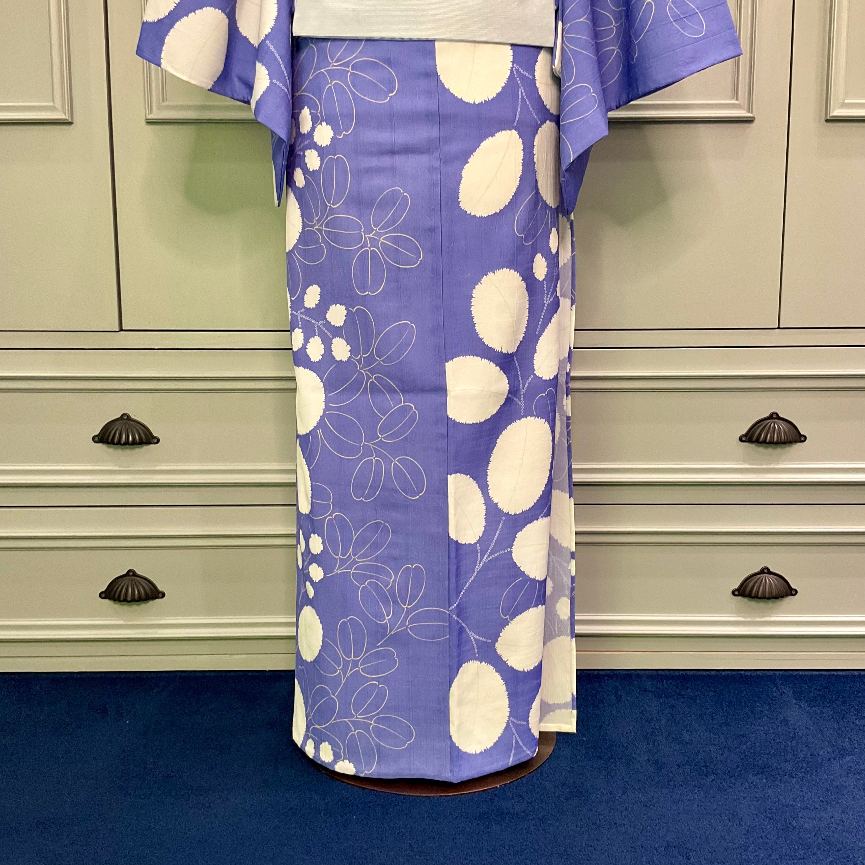 tall＊萩のささやき＊洗えるきもの 単衣 萩 ブルー 青 天色 涼しい