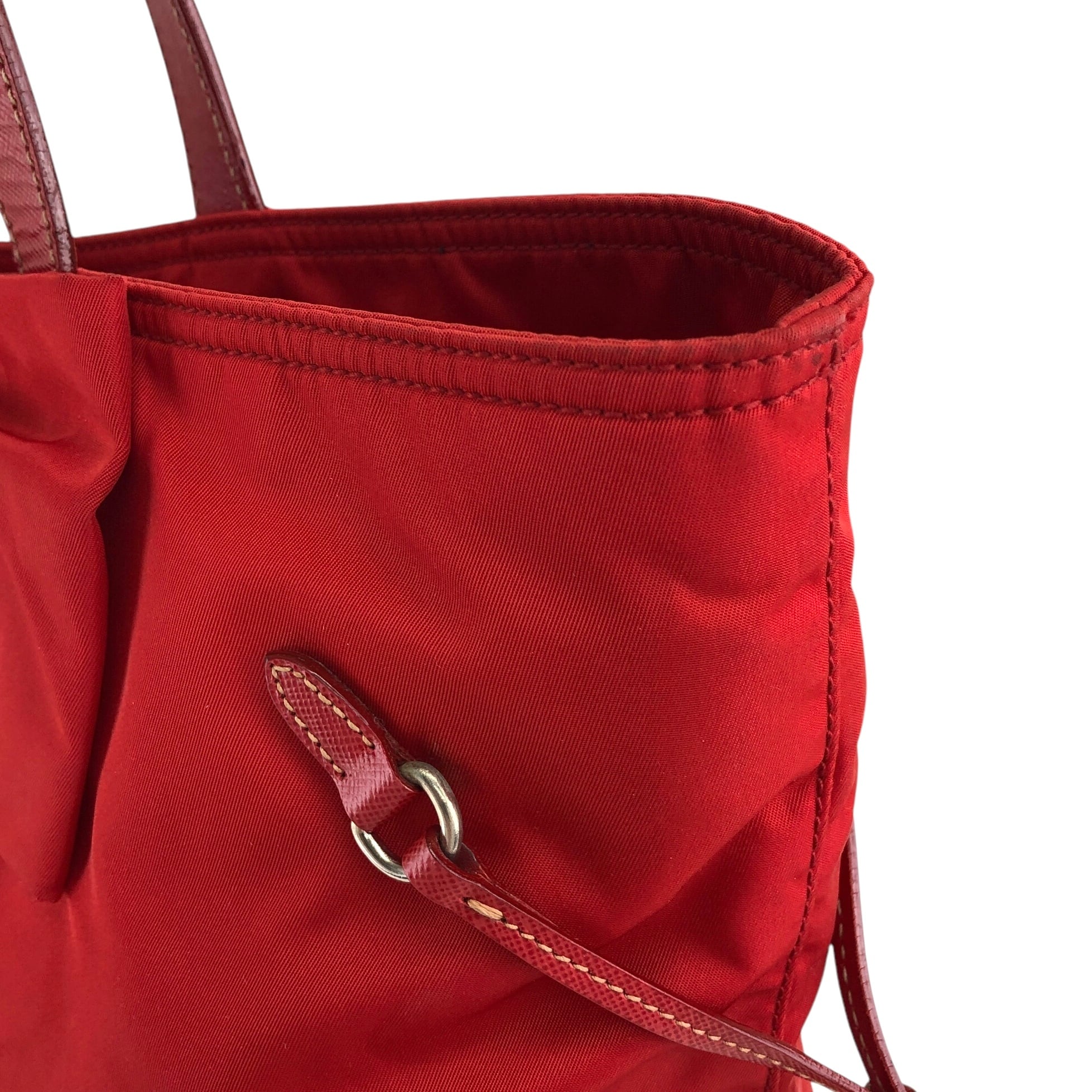 PRADA プラダ トートバッグ レッド トライアングルロゴ リボン