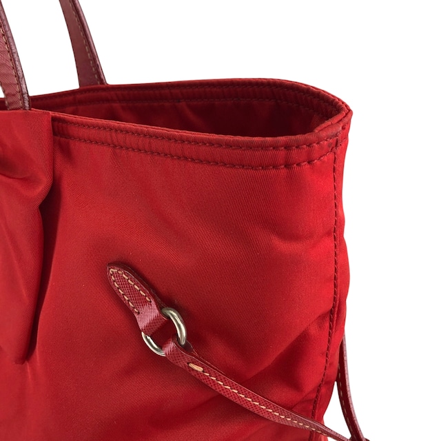PRADA プラダ トートバッグ レッド トライアングルロゴ リボン ナイロン vintage ヴィンテージ オールド 8gc7ec