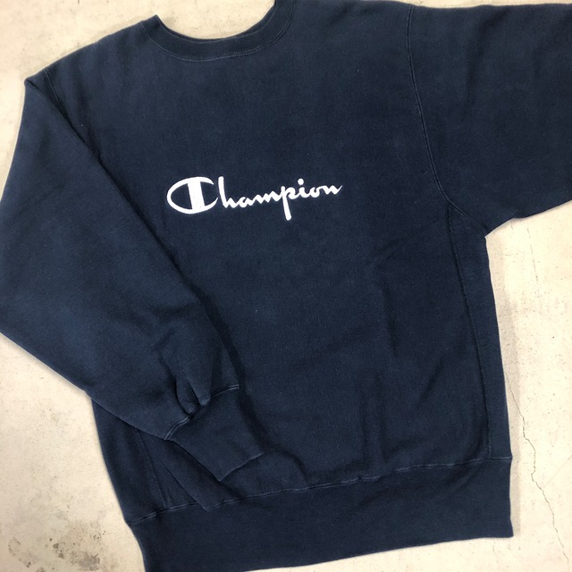 1990'S CHAMPION REVERSE WEAVE NAVY "SCRIPT LOGO"