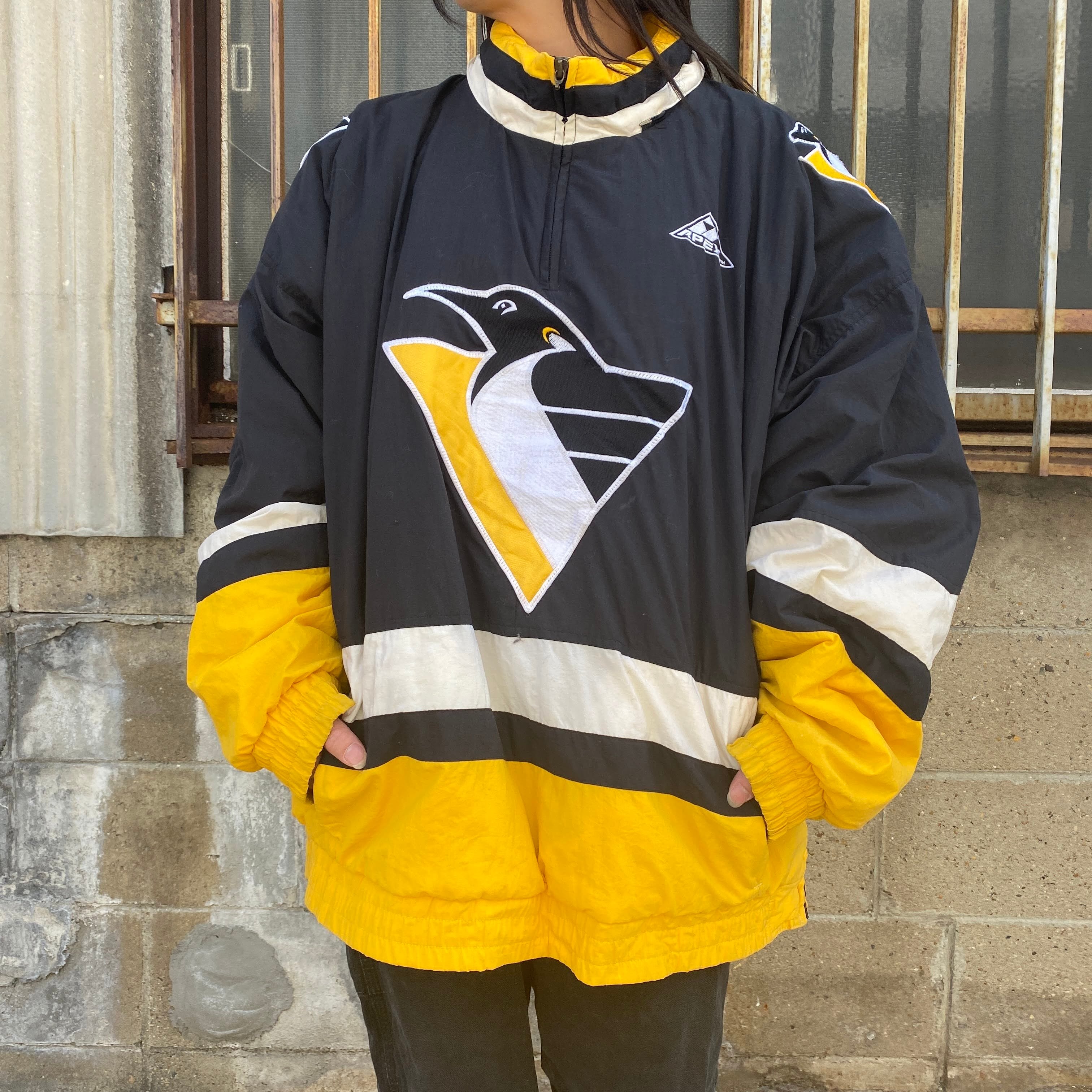 古着 NHL ピッツバーグ ペンギンズ Vネック メッシュ ホッケーシャツ 