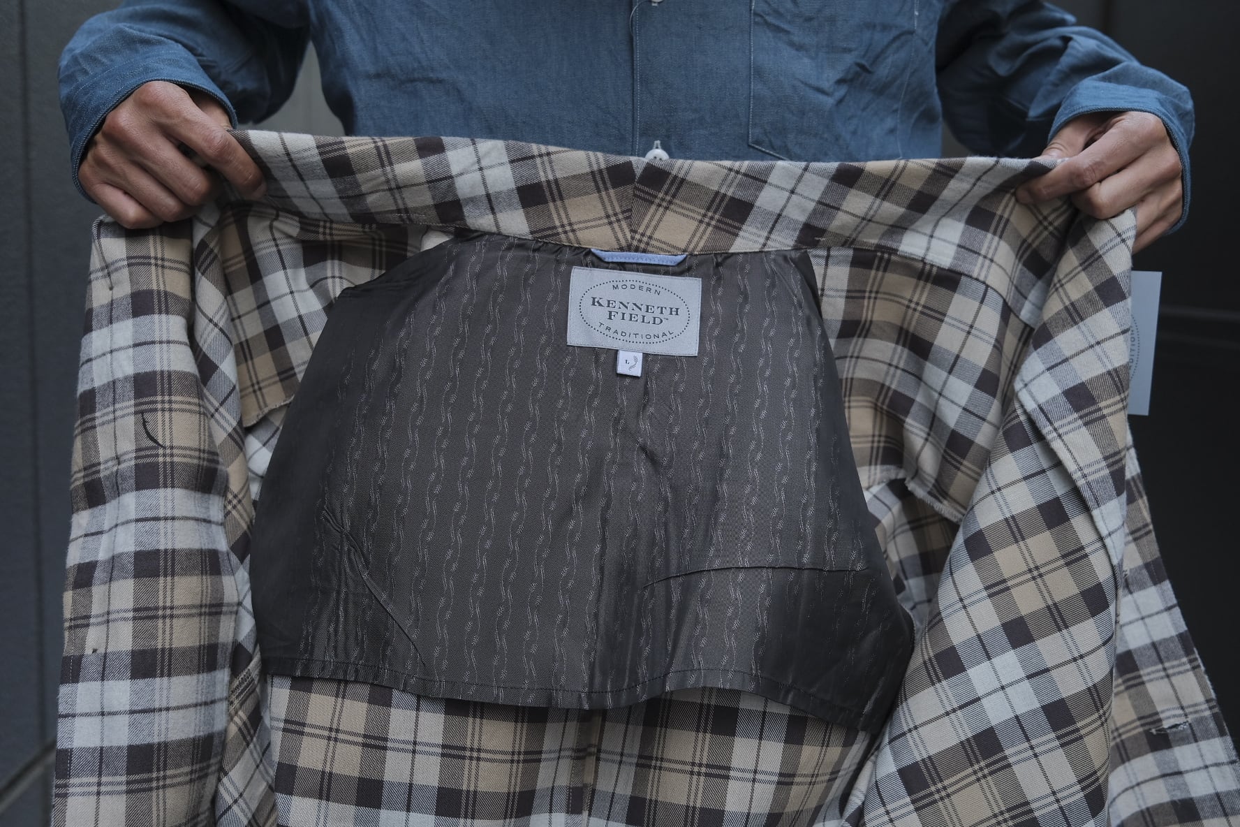 KENNETH FIELD(ケネスフィールド) / SHAWL JACKET NEL CHECK-GRAY-(13