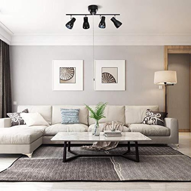 【新着商品】Jiya シーリングライト 4灯 スポットライト E26口金 LED電球対応 おしゃれ リビング 天井照明 北欧 インダストリア カフェ風 角度調節 折り畳み式 プルスイッチ 寝室 居間 ダイニング ストレート型 電球別売 ブラック