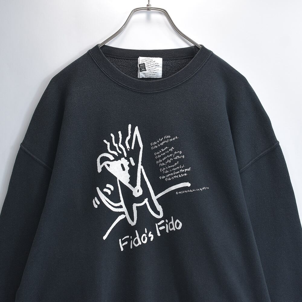 90s Fido Dido ファイドディド スウェットシャツ ドロップショルダー キャラクタープリント ジャパンヴィンテージ レナウン ブラック USED ヴィンテージ ビンテージ 古着 メンズM〜Lサイズ相当