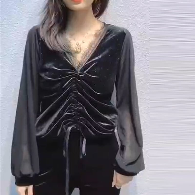 200kgの超大型レディースピュアカラー長袖Tシャツプラスファットプラスベルベットドローストリングトップファットmm秋の潮 ミックスインファッション56428329026