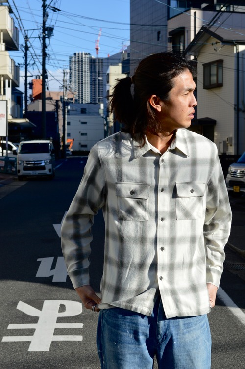 BIGMIKE light weight cotton flannel check shirts ビッグマイク ライトフランネルシャツ OFF WHITE×OLIVE