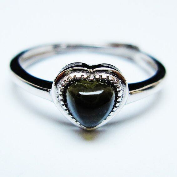 モルダバイト リング モルダウ石 指輪 ハート フリーサイズ 13号 一点物 メール便可 [M便 1/20] 199-565