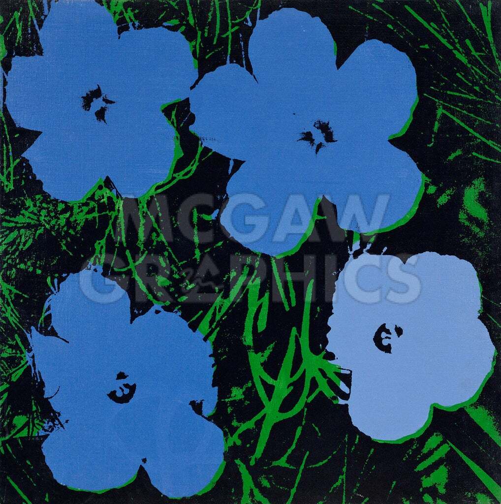 アンディ ウォーホル「フラワーズ,1964(ブルー&グリーン)」展示用フック付ポスター ポップアート 絵画