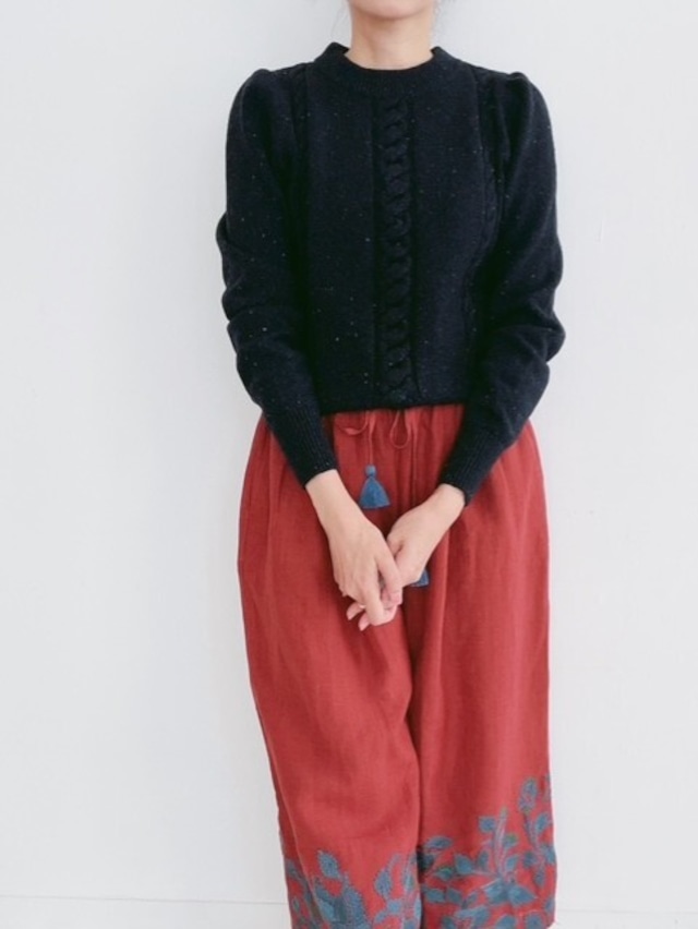 BUNON / khadi linen kantha birds embroidery pants