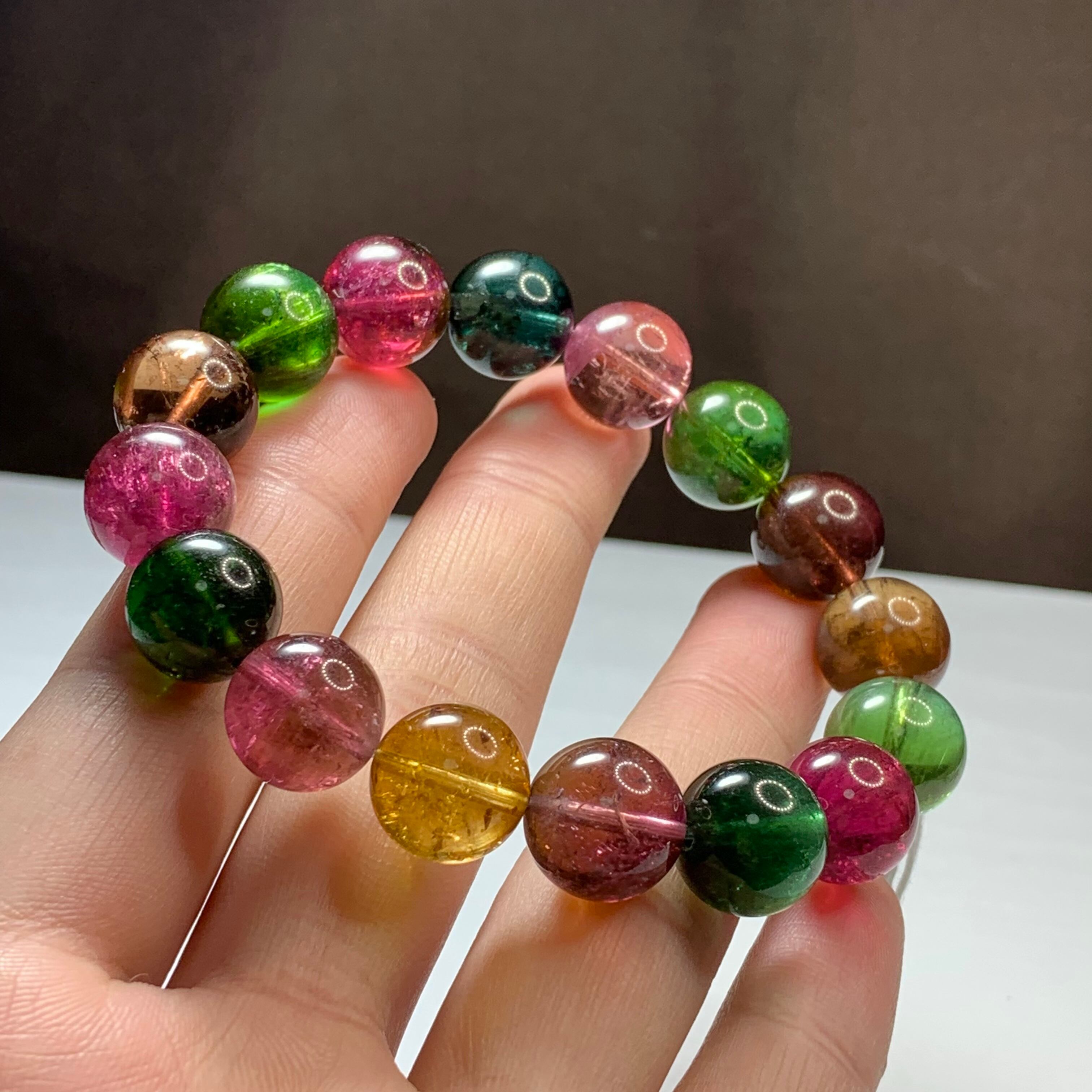 鑑別書付・透明度高く美発色☆大玉トルマリン ブレスレット ー鑑別書付属ー透明度高く発色美しい大玉トルマリン・ブレスレット