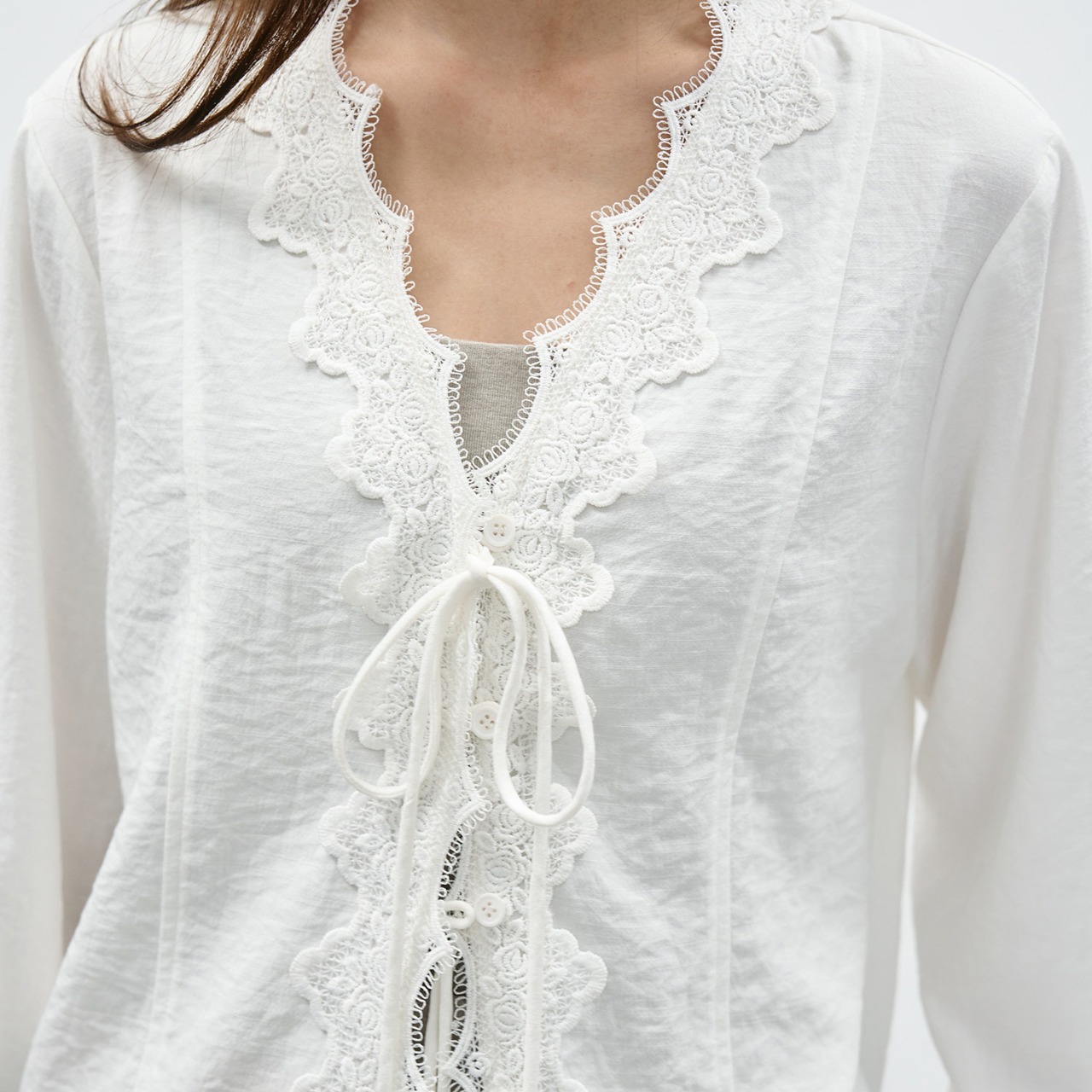Lace Trim Shirt  T4463