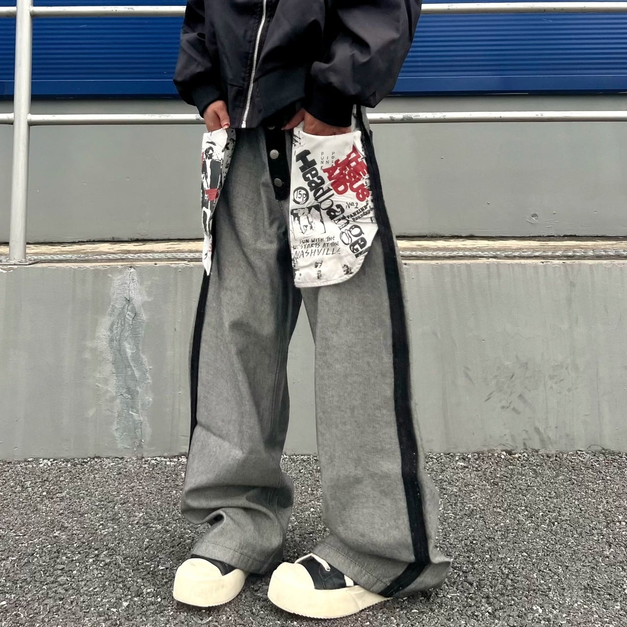 リバースデザイングラフィックポケットデニムパンツ 1col   A00141