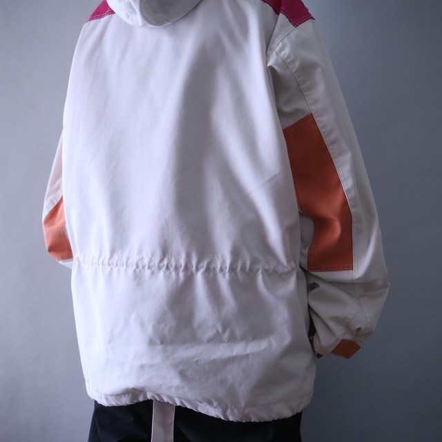 "SOS" cute coloring switch and embroidery design over silhouette anorak parka