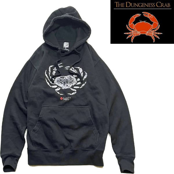 1点物◇CRAB蟹カニ黒プリントスウェットパーカー古着メンズSM