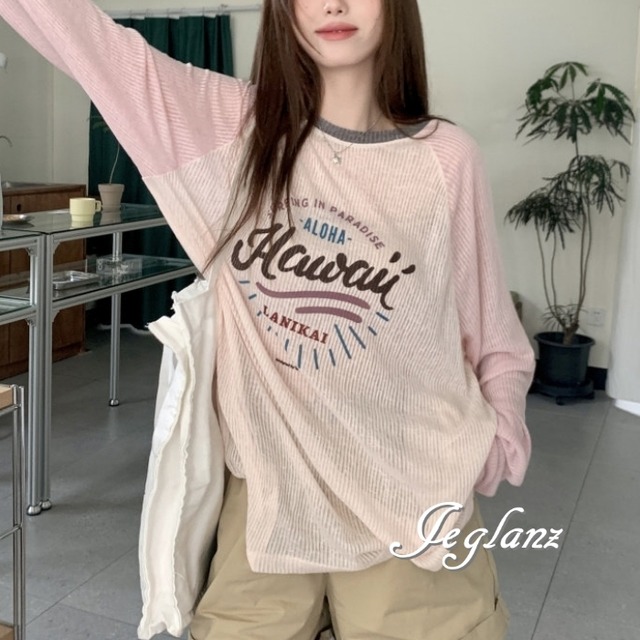 シースルー ストライプ ロゴ シャツ ロンT ユニセックス ♪（MD237）γα
