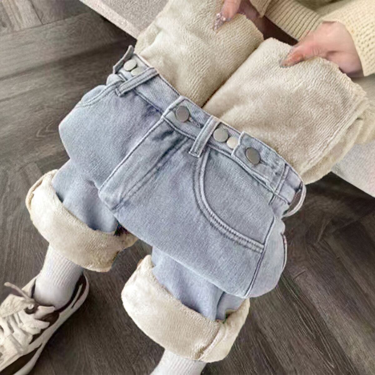 デニム パンツ 裏起毛 ストレート ジーンズ レディース 秋冬 防寒 保温 暖かい 韓国 大人 カジュアル おしゃれ ゆったり フリースデニム 体型カバー 裏ボアジーンズ 大人可愛い 大人女子