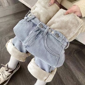 デニム パンツ 裏起毛 ストレート ジーンズ レディース 秋冬 防寒 保温 暖かい 韓国 大人 カジュアル おしゃれ ゆったり フリースデニム 体型カバー 裏ボアジーンズ 大人可愛い 大人女子