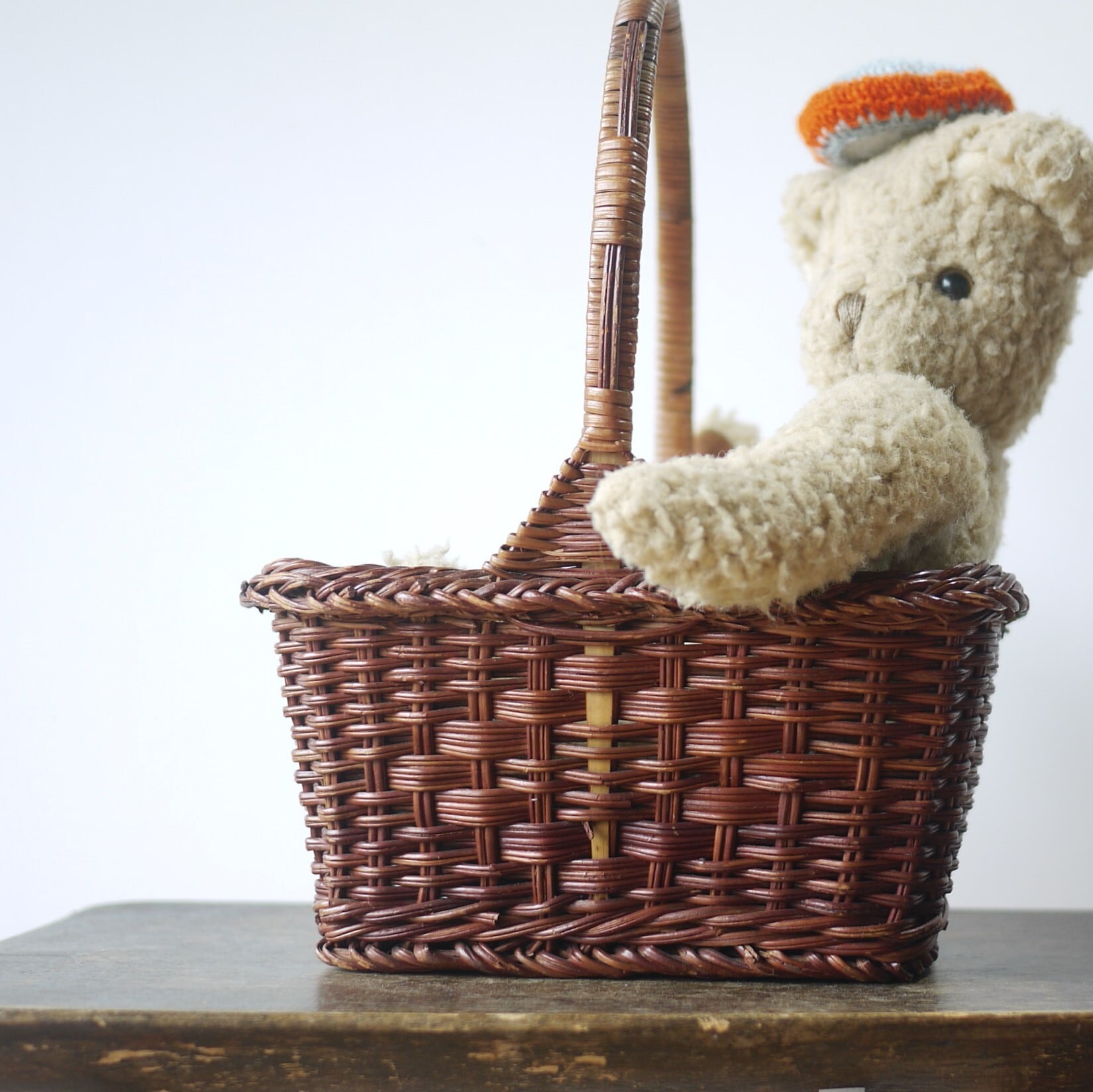 スクエアワンハンドルバスケット 籐かご フラワーバスケット