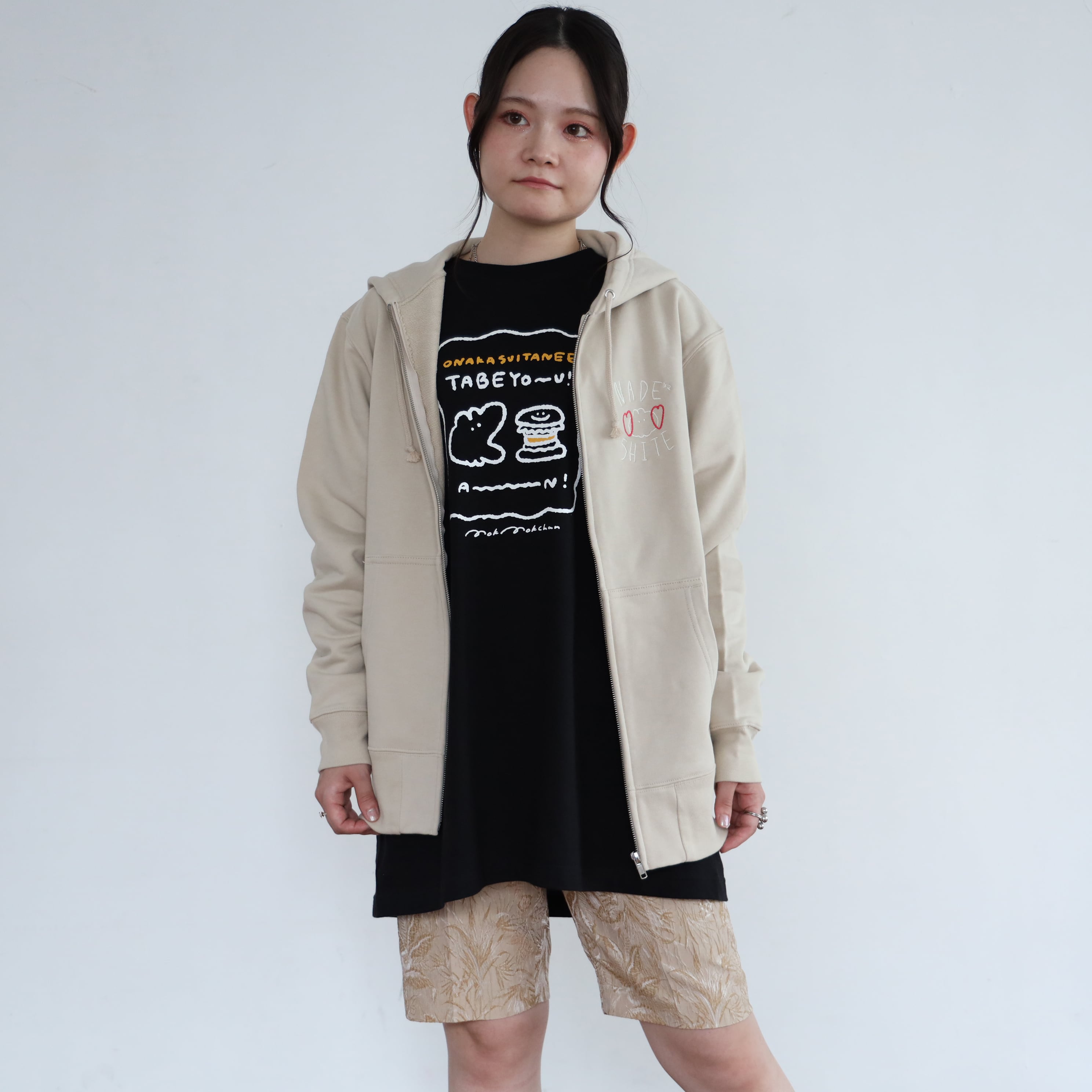 NADENADE刺繍ZIPパーカ/カーキ（MK-518) | もくもくちゃん公式