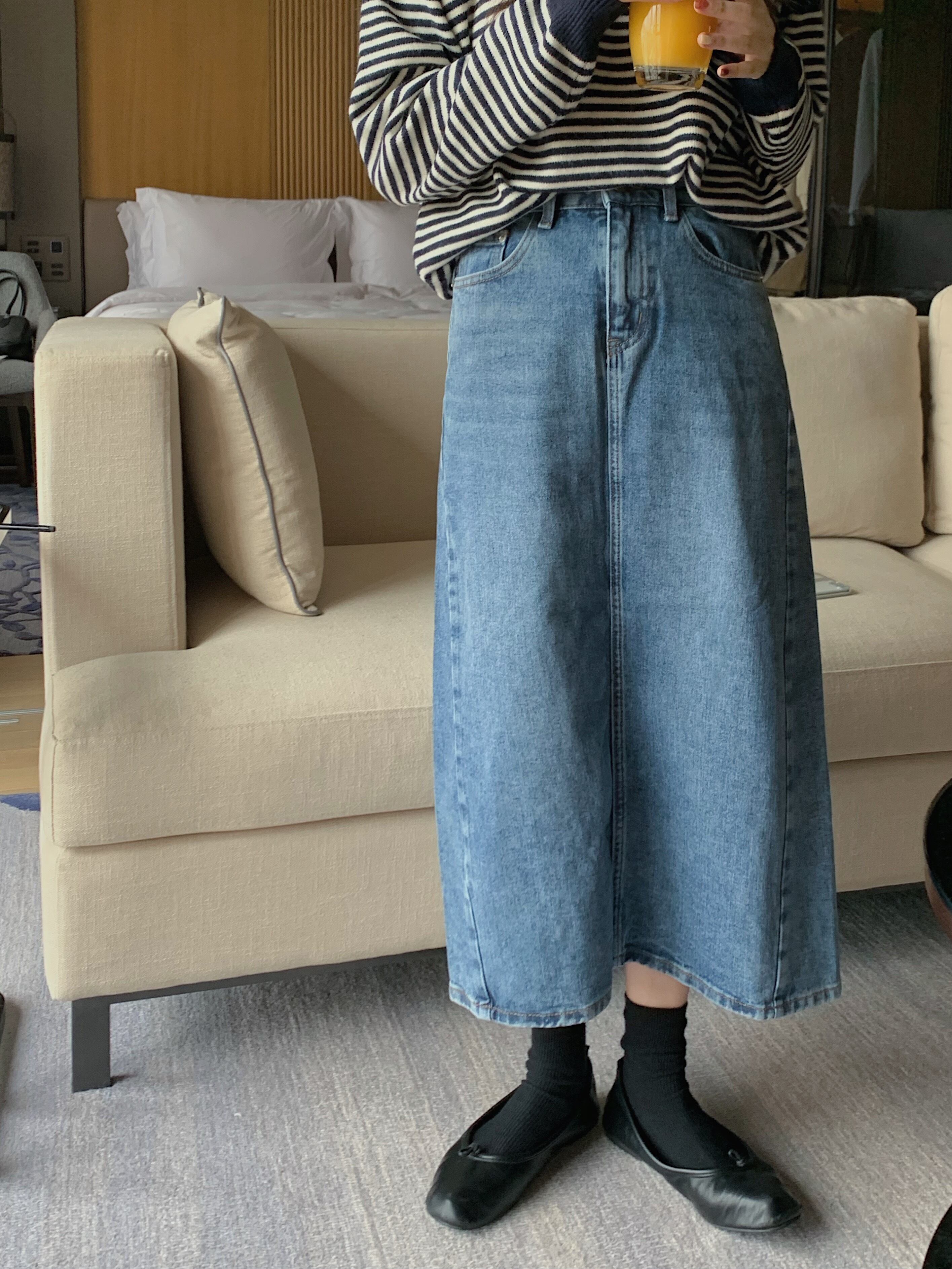 ソリッド スカート ウェストスタイルスタンダードブルー レトロ オータム 秋物 ウィンター 冬物 ソリッドカラー ビッグFスモールZ韓国74285179075