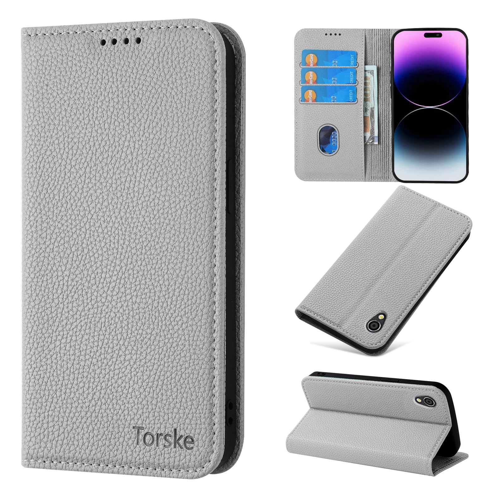 Torske Aquos sense2 ケース 手帳型 Android One S5 ケース 手帳型 内蔵マグネット式 アクオスセンス2 手帳型ケース SHV43 スマホケース Aquos SH-01L SH-M08 ケース カード入れ 防塵 上質 やさしく手触りが快適 おしゃれ シンプル アンドロイドワン S5 ケース アクオスsense2 5.5インチ対応 携帯カバー - グレー