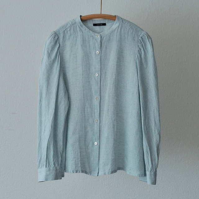 puff sleeve shirt ／light weight linen〈powder blue〉