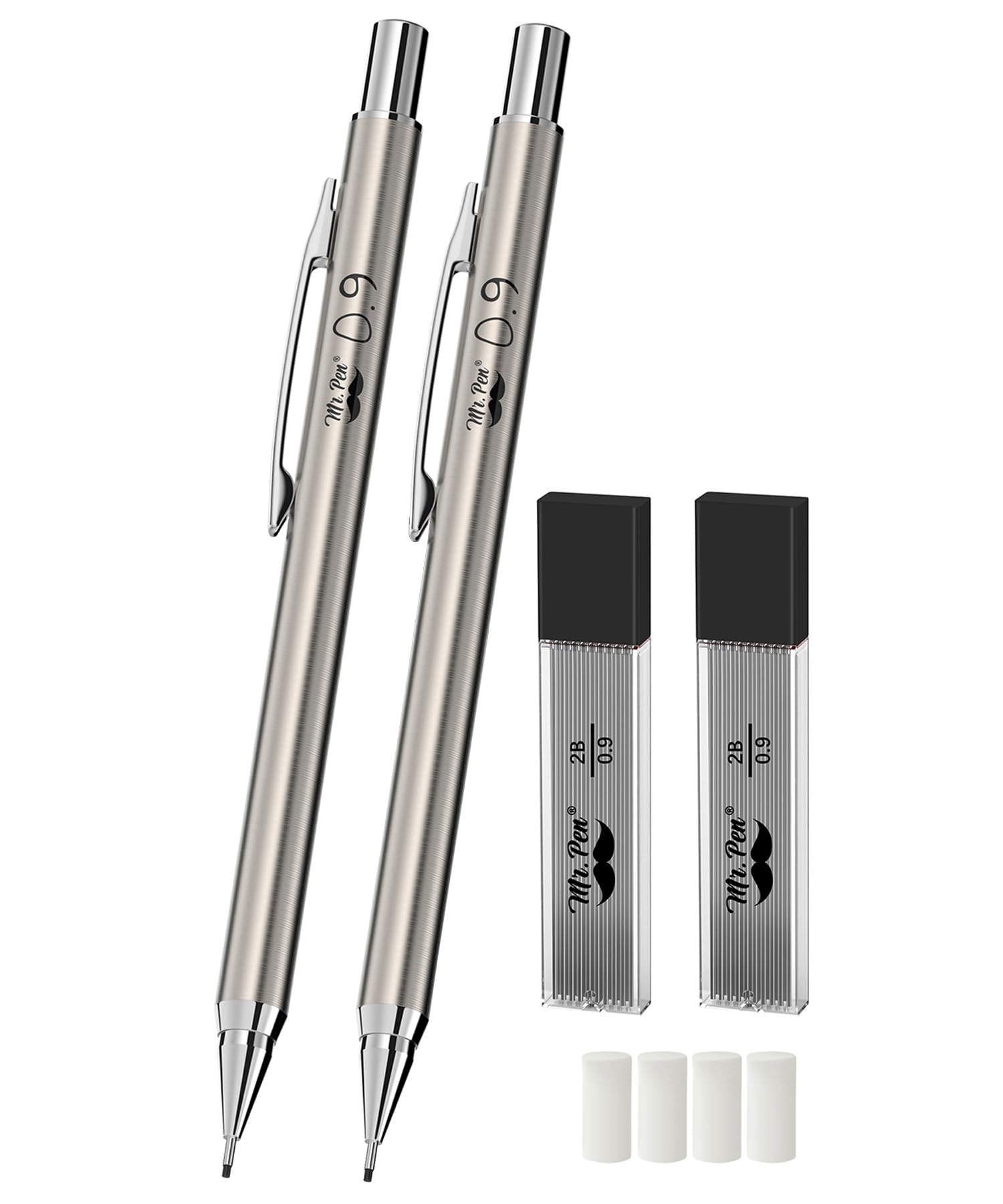 Mr. Pen(ミスターペン) シャープペンシル メタル 0.9mm 2本パック 製図用鉛筆と芯鉛筆