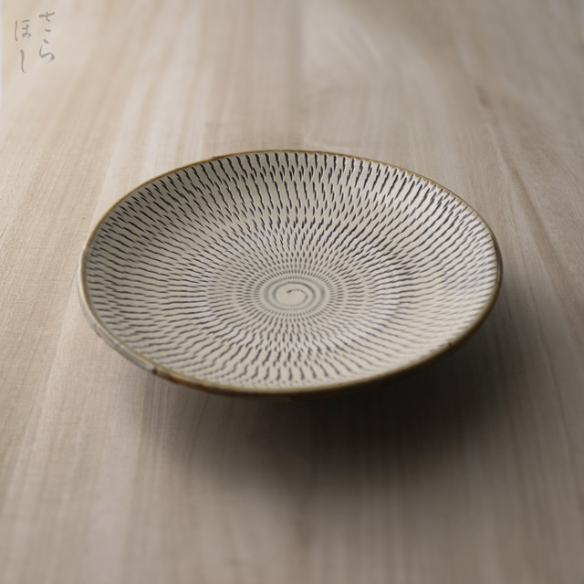小鹿田焼 小袋窯 6寸皿 飛びかんな 白 直径約18cm 中皿 陶器 和食器 民藝