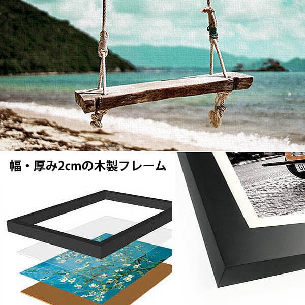 単品 33×43cm アートパネル 枠付きフレーム絵画 西海岸 夏 イルカ